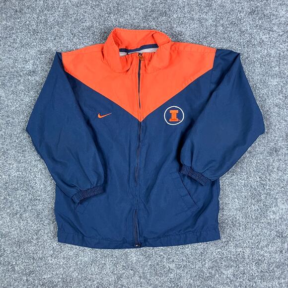 Nike Windbreaker Jacket Boys Size 7 Navy Orange Illinois Team Full Zip - Picture 1 of 7